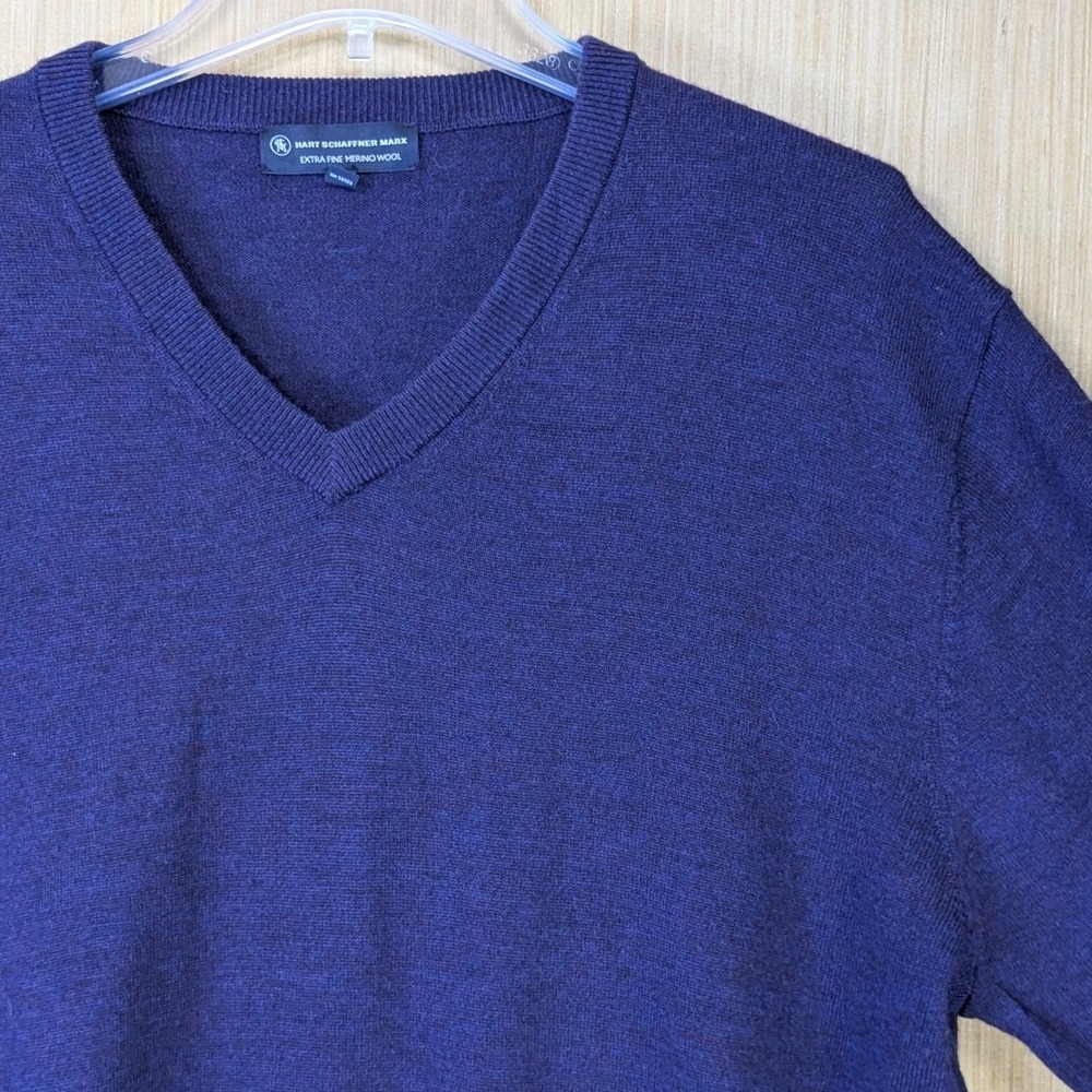 Hart Schaffner Marx Mens XL Purple Blue Extra Fine Merino Wool V-Neck Sweater